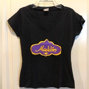 Aladdin black T-shirt V-Neck short sleeve with Purple & Gold Logo Women M fitted